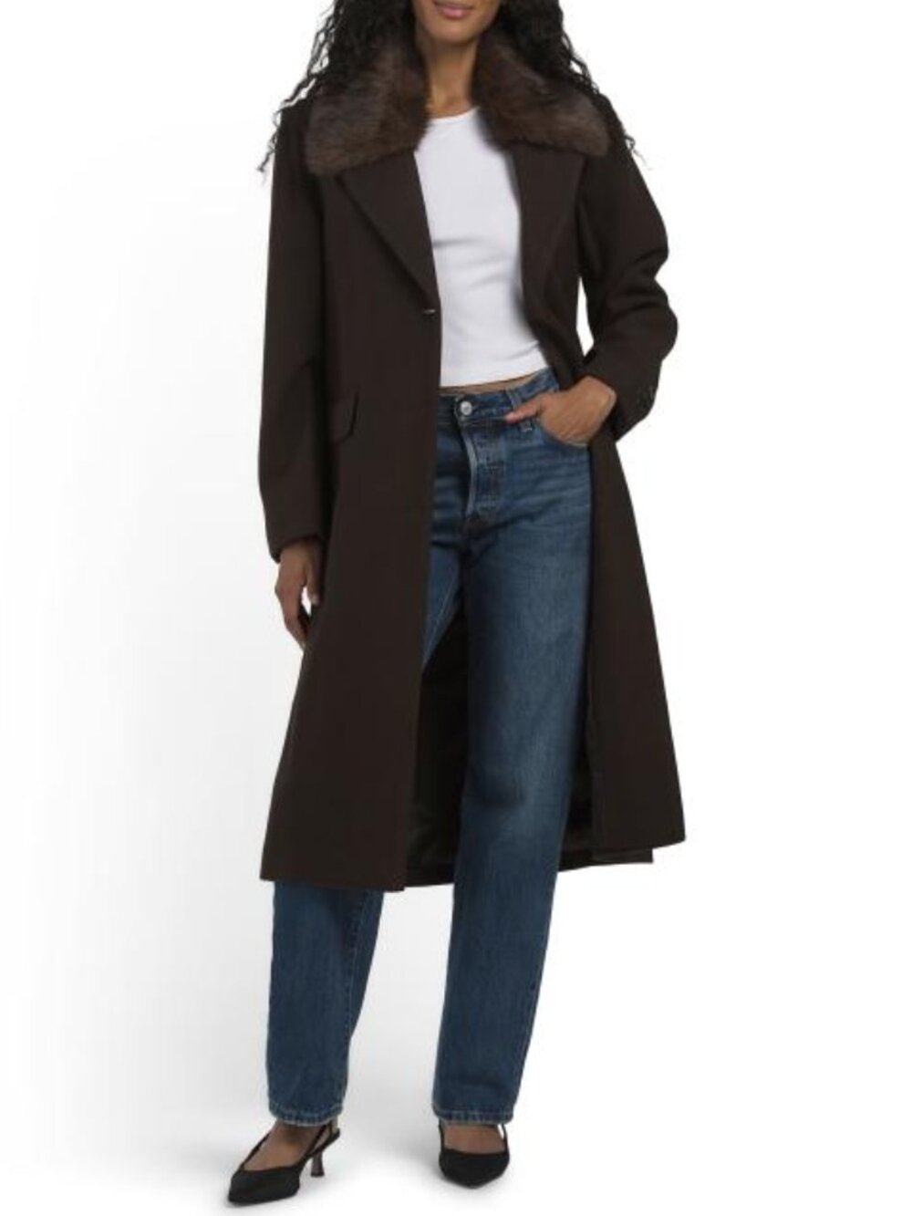 SAM EDELMAN Single Breasted Coat With Removable Faux Fur Collar